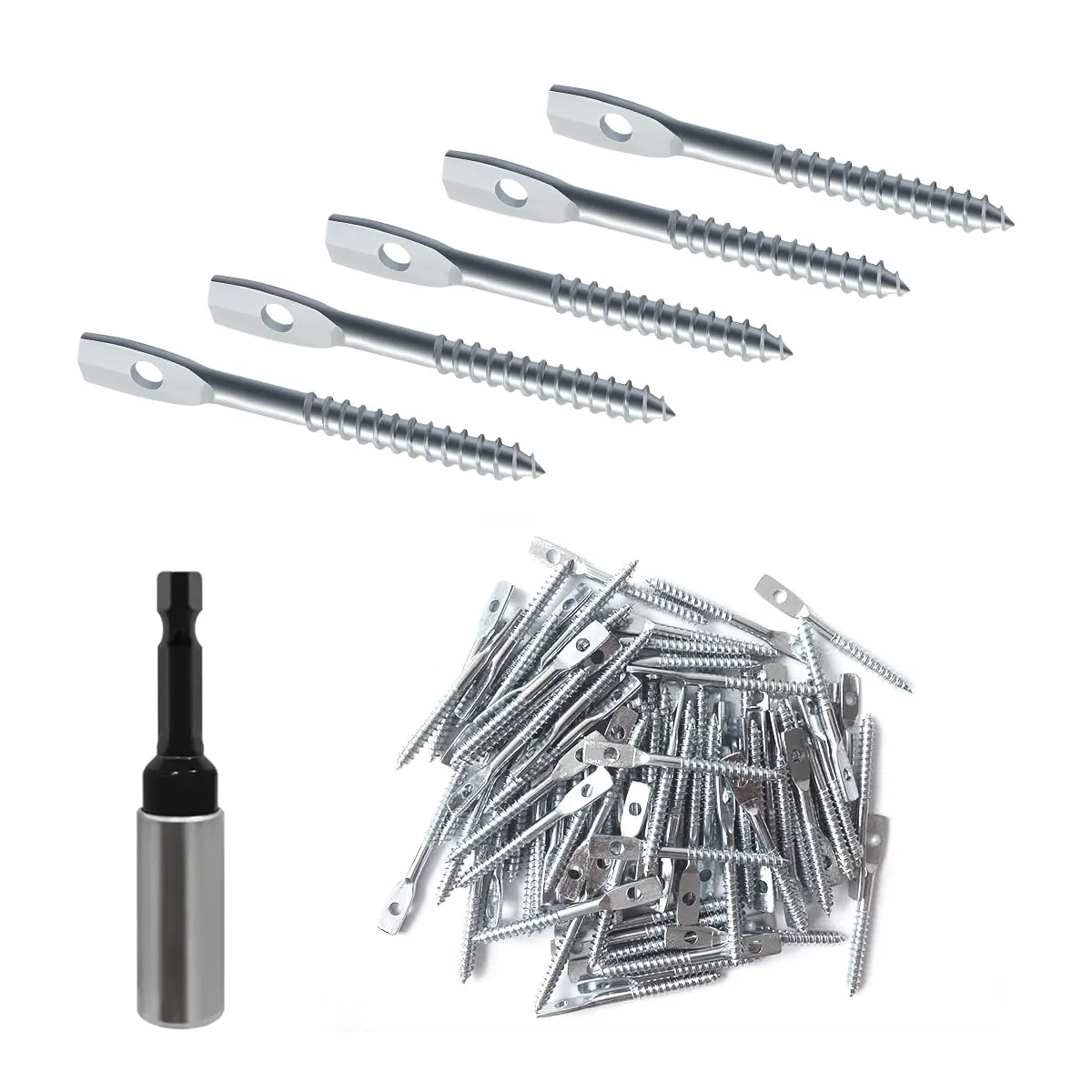 100Pack Eye Lag Screw with 1Pcs Eye Lag Driver Zinc Plated Carbon Steel Eye Lag Wood Screws for Drop Ceiling Use with Attaching Hanger Wire to Joists Eye Bolts Screw