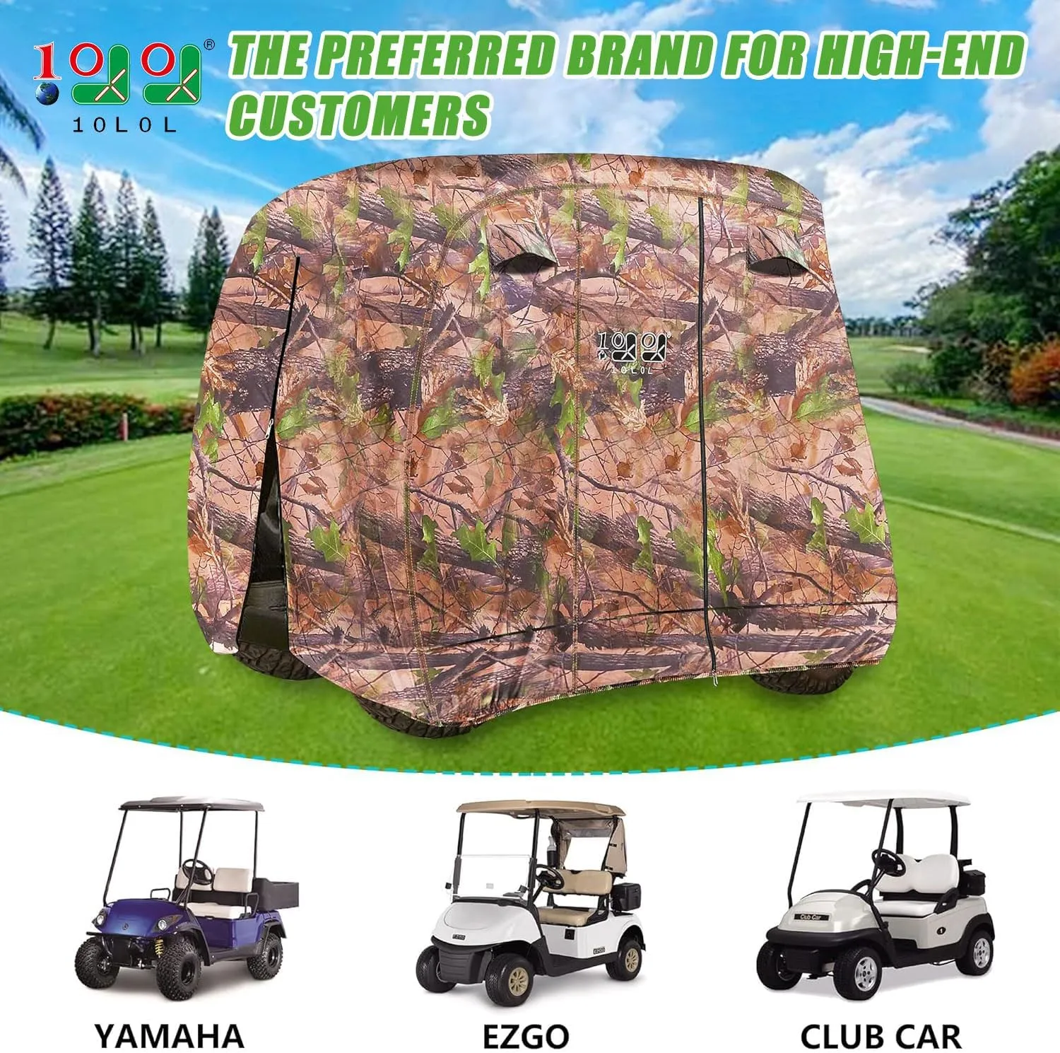 10L0L 2/4/4 2 Passenger Golf Cart Cover Fits for Yamaha EZGO Club Car, 420D Waterproof Durable Polyester Golf Cart Cover with Three Zipper Doors Windproof Sunproof - Black/Army Green/Sliver