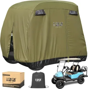 10L0L 2/4/4 2 Passenger Golf Cart Cover Fits for Yamaha EZGO Club Car, 420D Waterproof Durable Polyester Golf Cart Cover with Three Zipper Doors Windproof Sunproof - Black/Army Green/Sliver