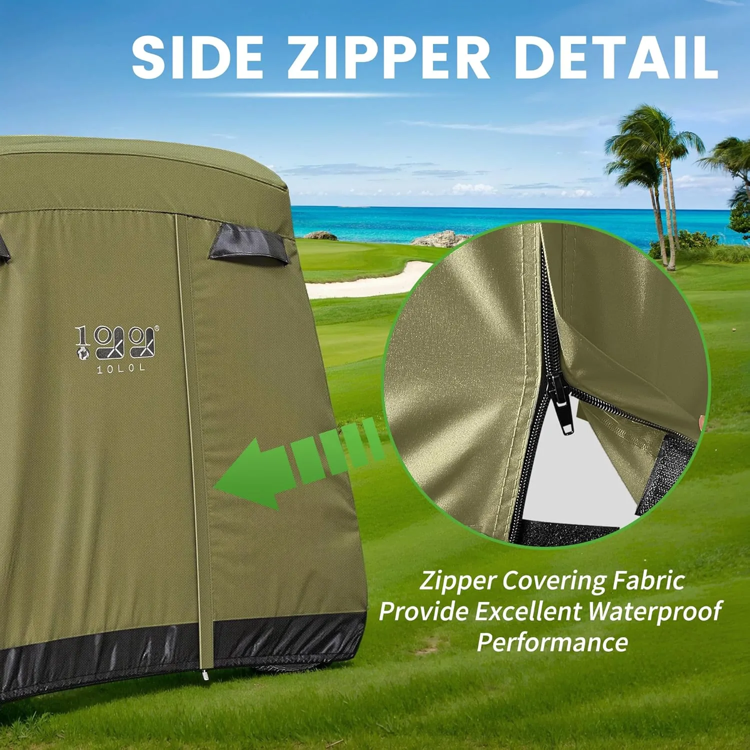 10L0L 2/4/4 2 Passenger Golf Cart Cover Fits for Yamaha EZGO Club Car, 420D Waterproof Durable Polyester Golf Cart Cover with Three Zipper Doors Windproof Sunproof - Black/Army Green/Sliver