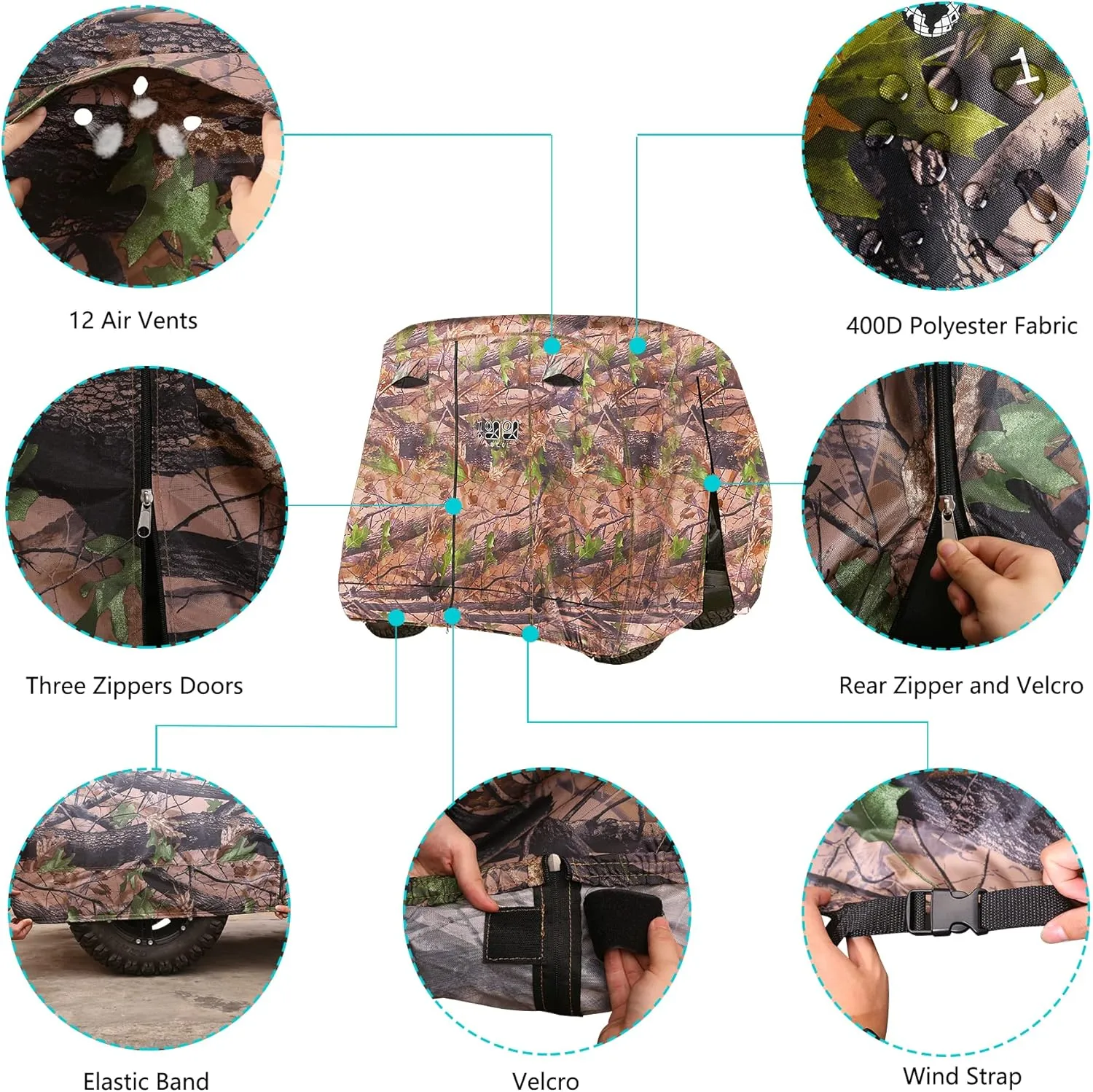 10L0L 2/4/4 2 Passenger Golf Cart Cover Fits for Yamaha EZGO Club Car, 420D Waterproof Durable Polyester Golf Cart Cover with Three Zipper Doors Windproof Sunproof - Black/Army Green/Sliver
