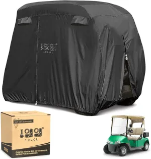 10L0L 4 Passenger Golf Cart Cover for Yamaha EZGO Club Car, 400D Polyester All-Weather Waterproof Golf Cart Storage Cover with Three Zipper Doors-Black