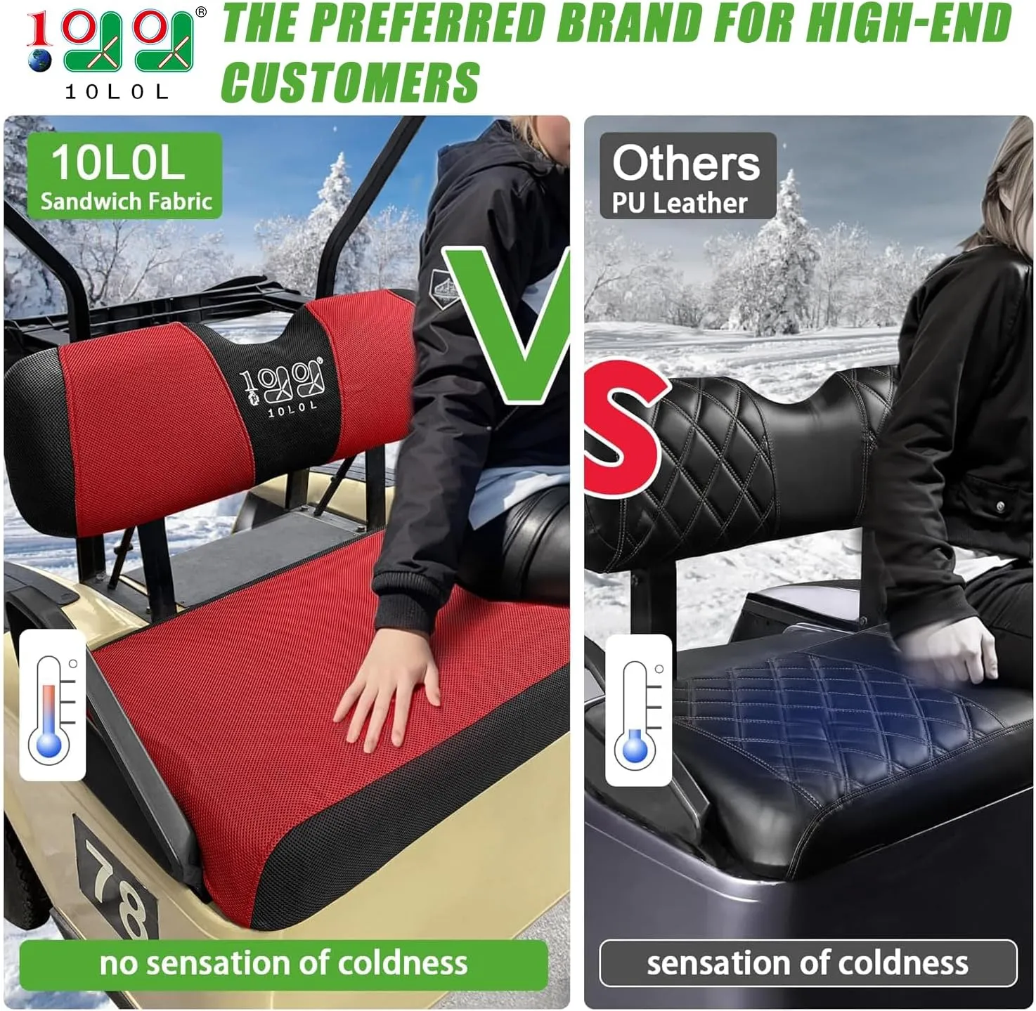 10L0L Elastic Golf Cart Seat Covers for EZGO TXT RXV, Club Car DS and Most Original Front Seat, Sandwich Material, A Perfect Balance of Warmth in Winter and Cooling in Summer