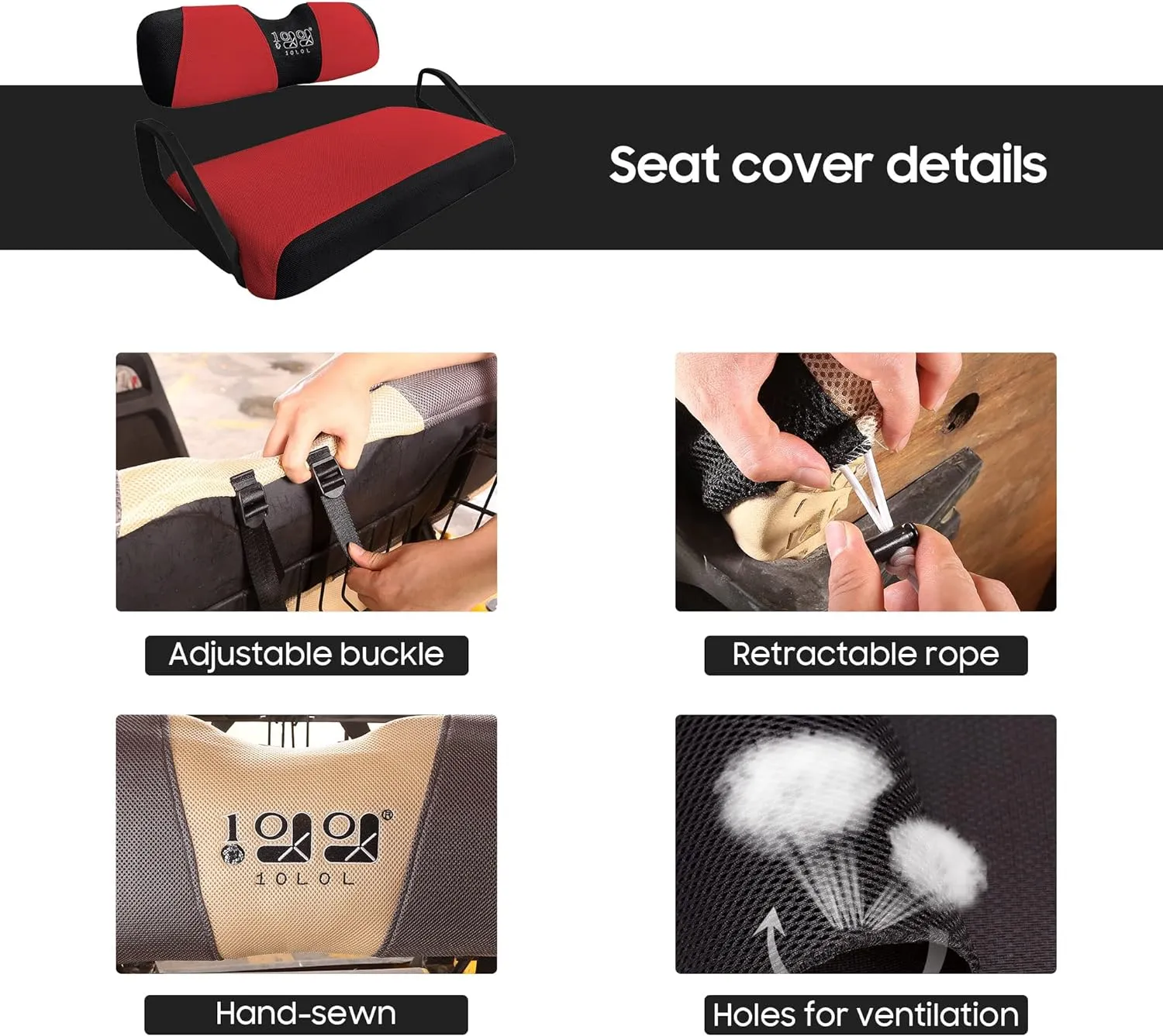 10L0L Elastic Golf Cart Seat Covers for EZGO TXT RXV, Club Car DS and Most Original Front Seat, Sandwich Material, A Perfect Balance of Warmth in Winter and Cooling in Summer