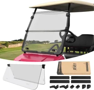 10L0L Foldable Golf Cart Windshield for Club Car DS 2000-Up Gas & Electric Models, UV-Proof & Impact Resistant, Lightweight Golf Cart Windshield-Clear