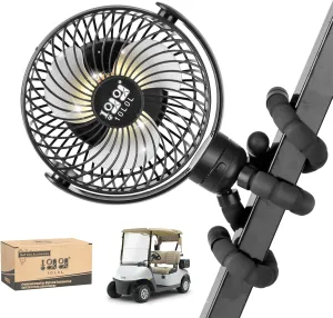 10L0L Rechargeable Golf Cart Fans - 60Hrs Runtime Big Battery Operated Portable Fan 360° Rotatable Head, Fits EZGO/Club Car/Yamaha Golf Cart with LED Light