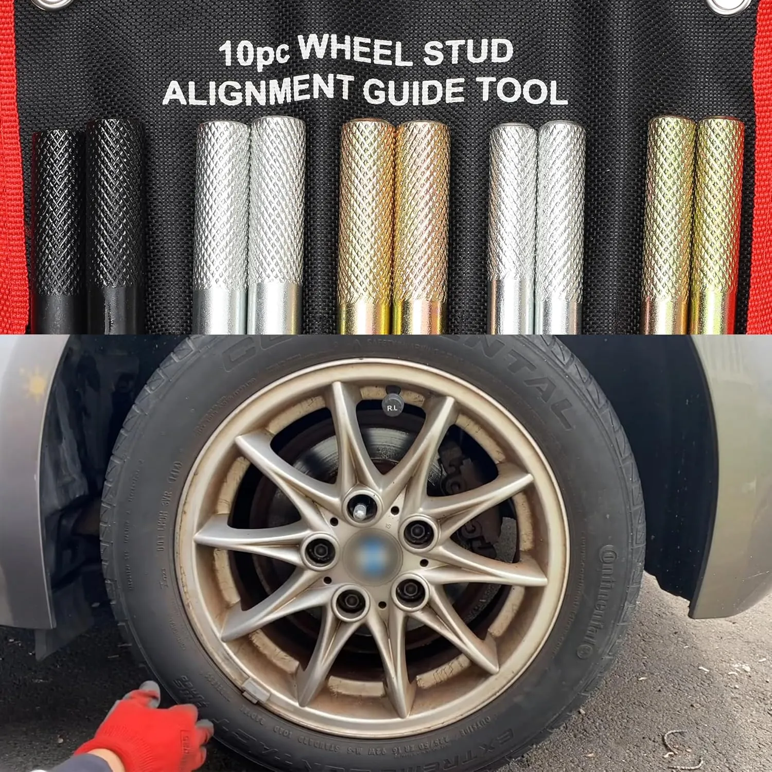 10PC Wheel Alignment Pin, Steel Alloy Wheel Hanger Alignment Pin Guide Tool, Wheel Lug Bolt Automotive Mechanic Tool M14x1.5/1.25, M12x1.5/1.25, M15*1.25