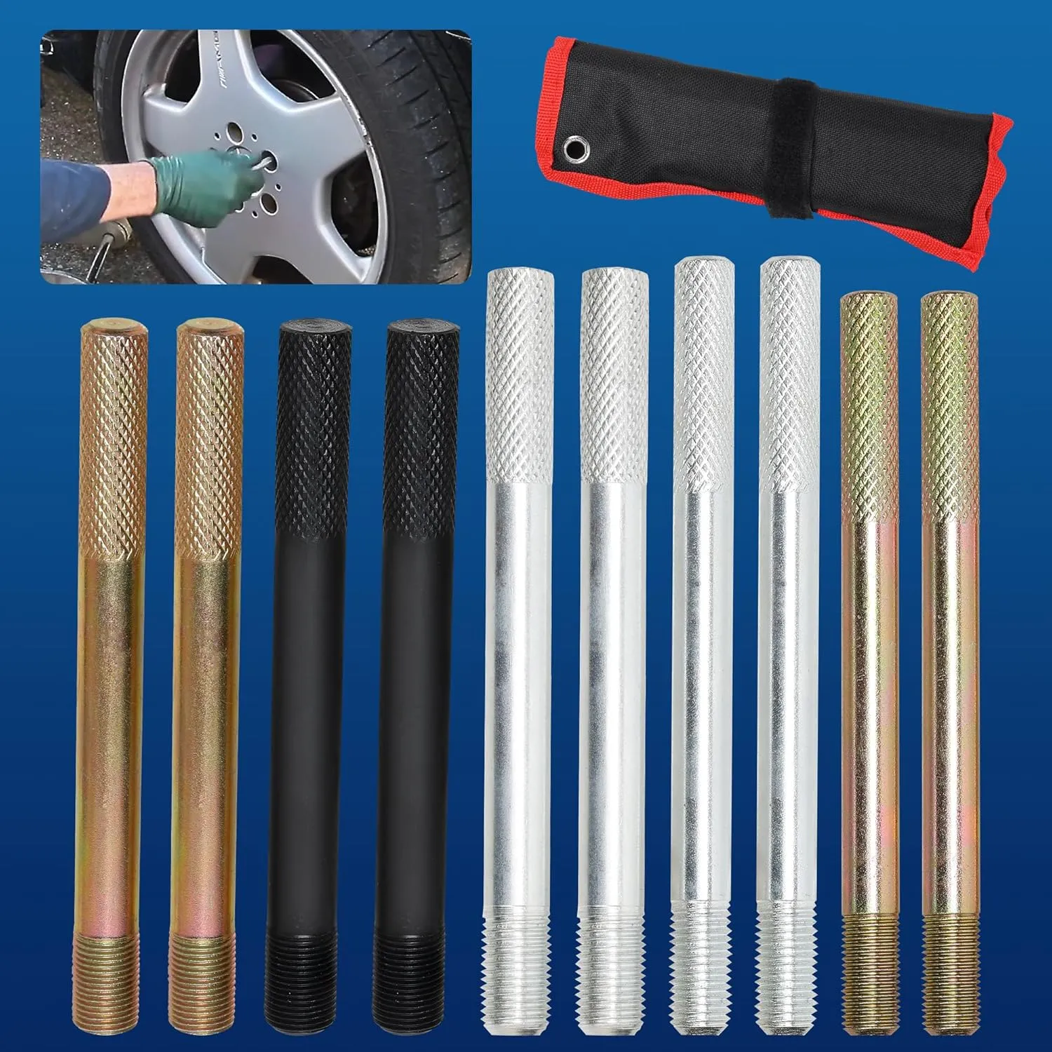 10PC Wheel Alignment Pin, Steel Alloy Wheel Hanger Alignment Pin Guide Tool, Wheel Lug Bolt Automotive Mechanic Tool M14x1.5/1.25, M12x1.5/1.25, M15*1.25