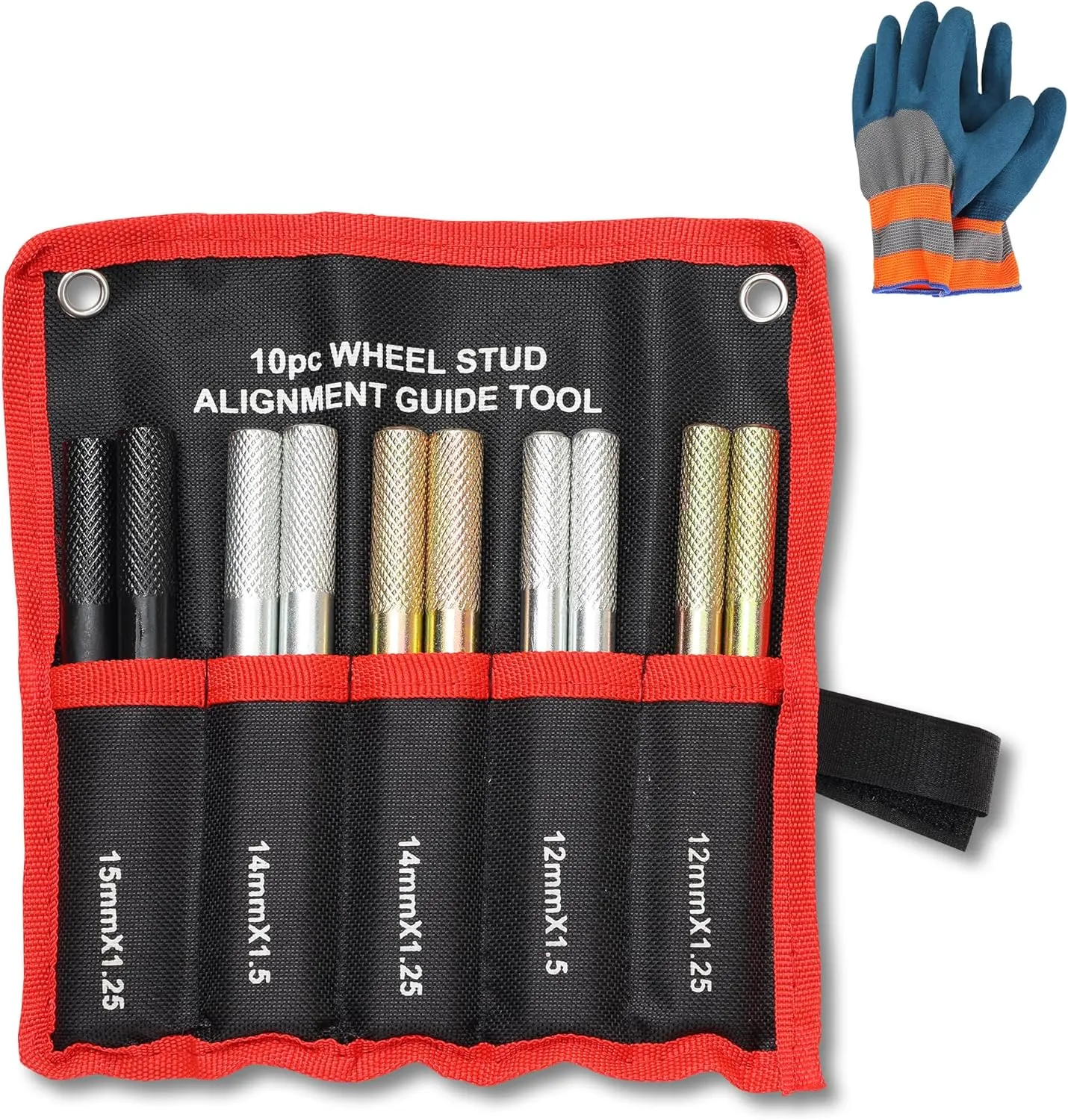 10PC Wheel Alignment Pin, Steel Alloy Wheel Hanger Alignment Pin Guide Tool, Wheel Lug Bolt Automotive Mechanic Tool M14x1.5/1.25, M12x1.5/1.25, M15*1.25