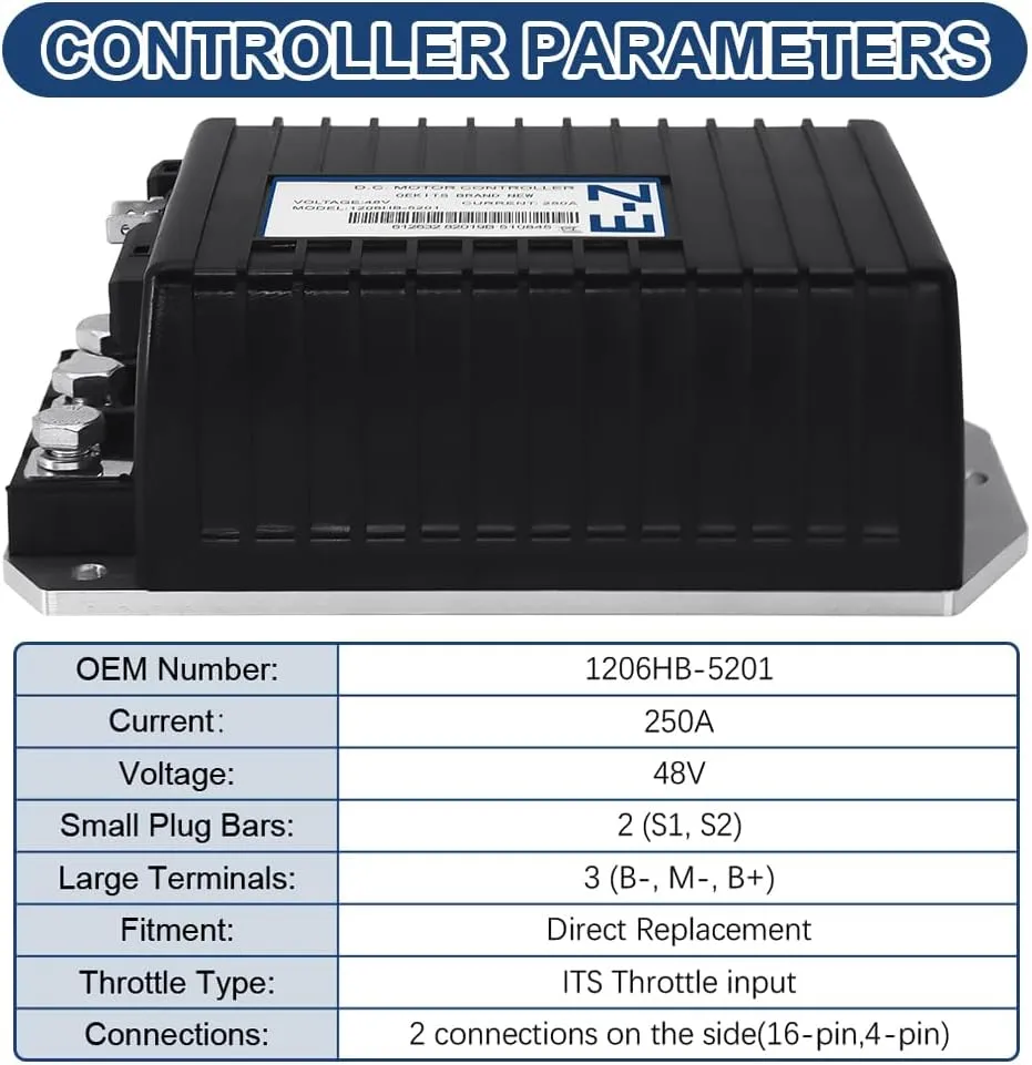 1206HB-5201 48V 250A DC Motor Speed Controller for Curtis for EZGO TXT ITS Throttle for Express S4/1000 for Terrain 250 /L4 for Cushman Hauler 800/1000 for MPT 800 1206HB5201