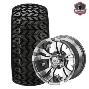 12" Gun Metal Gray Warlock Golf Cart Wheels on Tires Combo (20x10-12) Set of 4