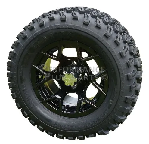 12" Rally Black Golf Cart Wheels with 23" All Terrain Tires - Set of 4