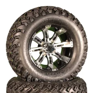 12" Tempest Black and Machined Golf Cart SS Wheels with 23" Lifted Tire Package