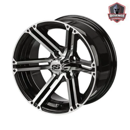 12" Yukon Black & Machined Golf Cart Wheels on Tires Combo (20x10-12) Set of 4