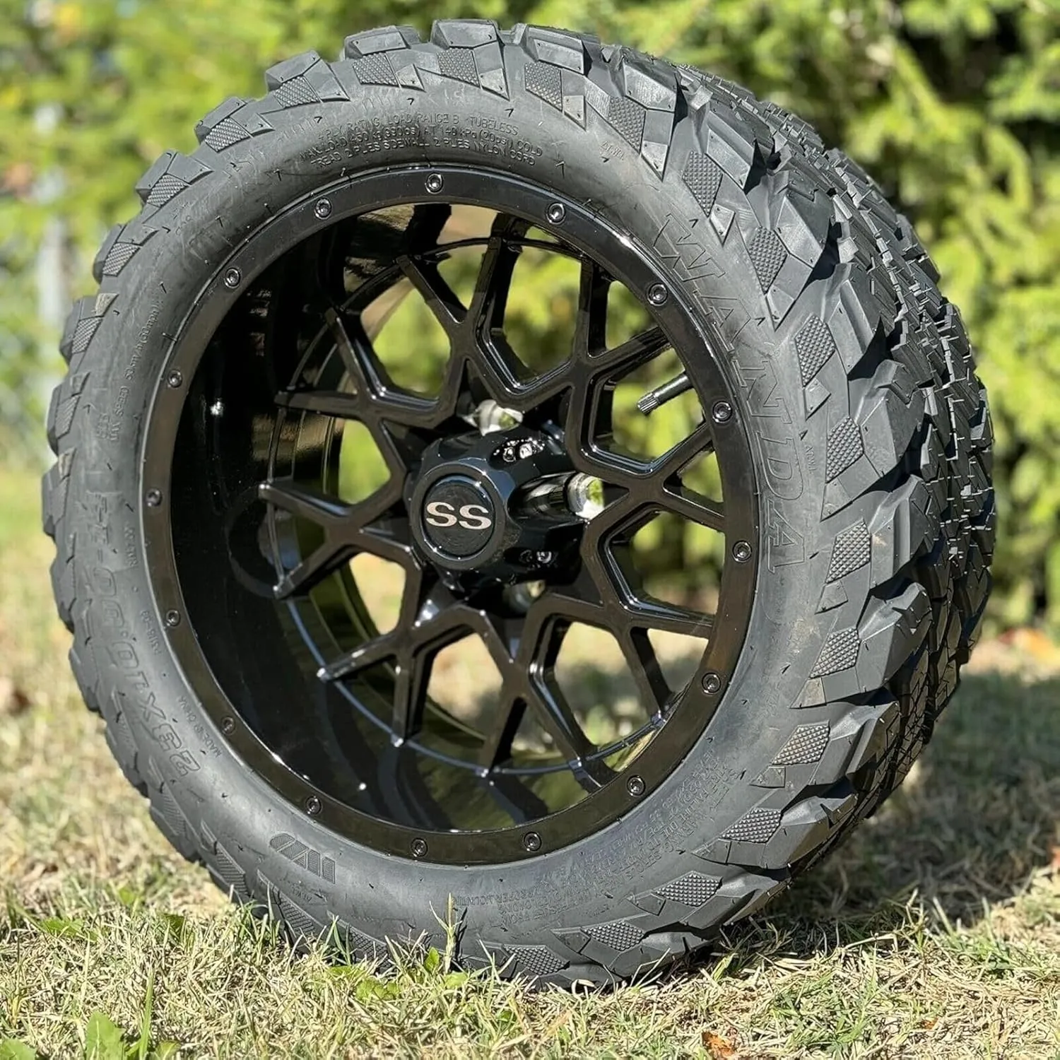 14 Inch Glossy Black Fusion Golf Cart Wheels & Tires Set of 4, 23x10-14 All Terrain Tires DOT Certified Golf Cart Wheels Compatible with EZGO, Club Car, YMH, 5 or 6" Lift Kit Required