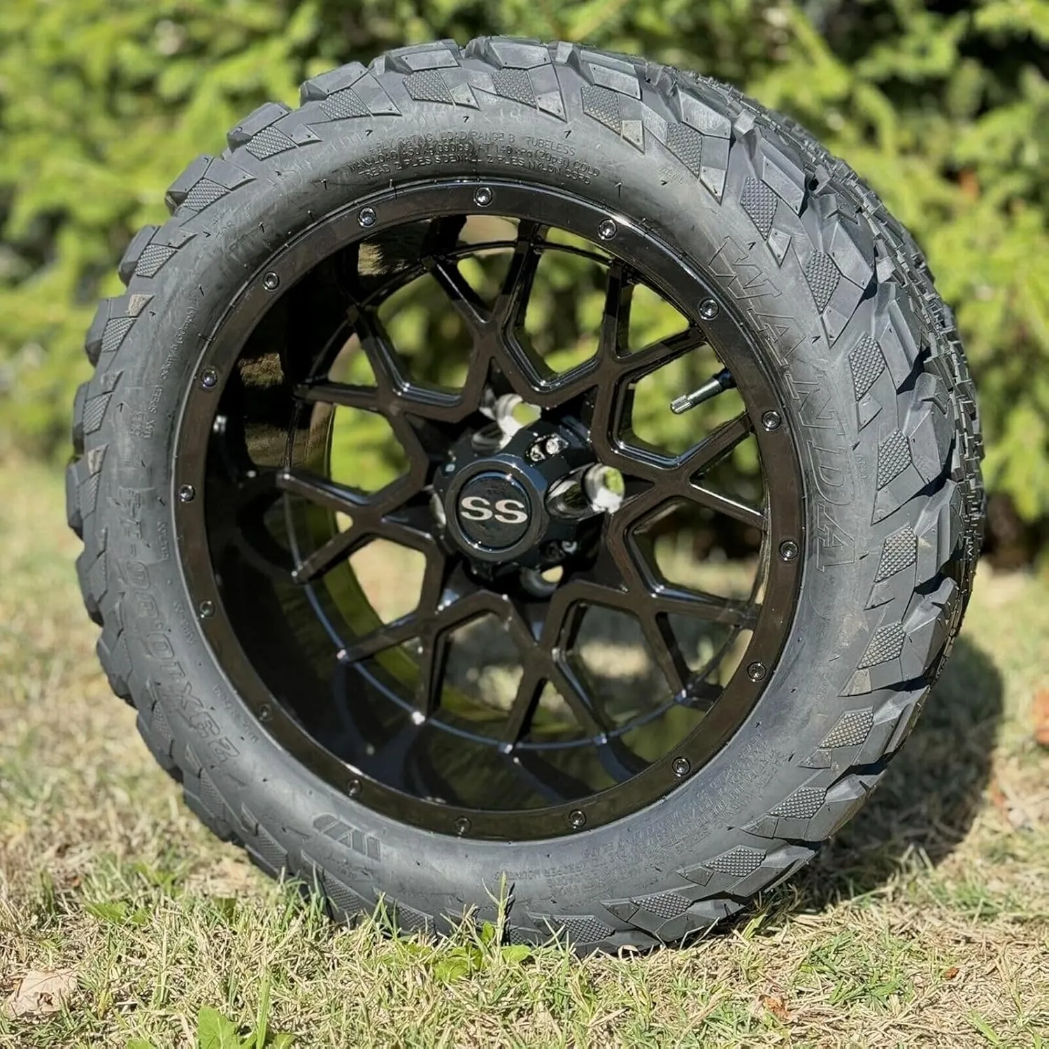 14 Inch Glossy Black Fusion Golf Cart Wheels & Tires Set of 4, 23x10-14 All Terrain Tires DOT Certified Golf Cart Wheels Compatible with EZGO, Club Car, YMH, 5 or 6" Lift Kit Required