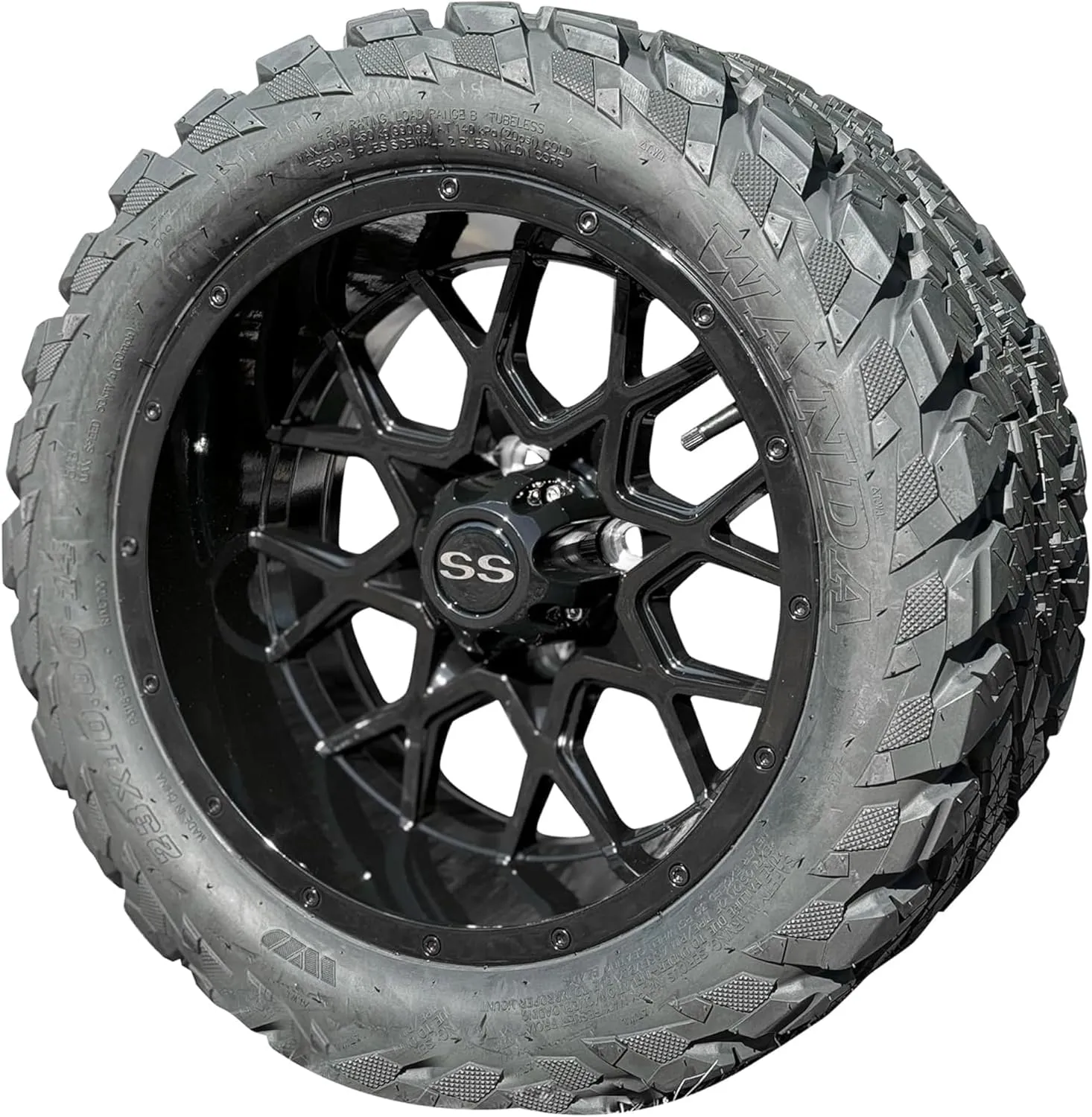 14 Inch Glossy Black Fusion Golf Cart Wheels & Tires Set of 4, 23x10-14 All Terrain Tires DOT Certified Golf Cart Wheels Compatible with EZGO, Club Car, YMH, 5 or 6" Lift Kit Required