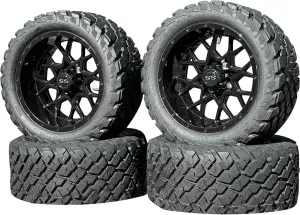 14 Inch Glossy Black Fusion Golf Cart Wheels & Tires Set of 4, 23x10-14 All Terrain Tires DOT Certified Golf Cart Wheels Compatible with EZGO, Club Car, YMH, 5 or 6" Lift Kit Required