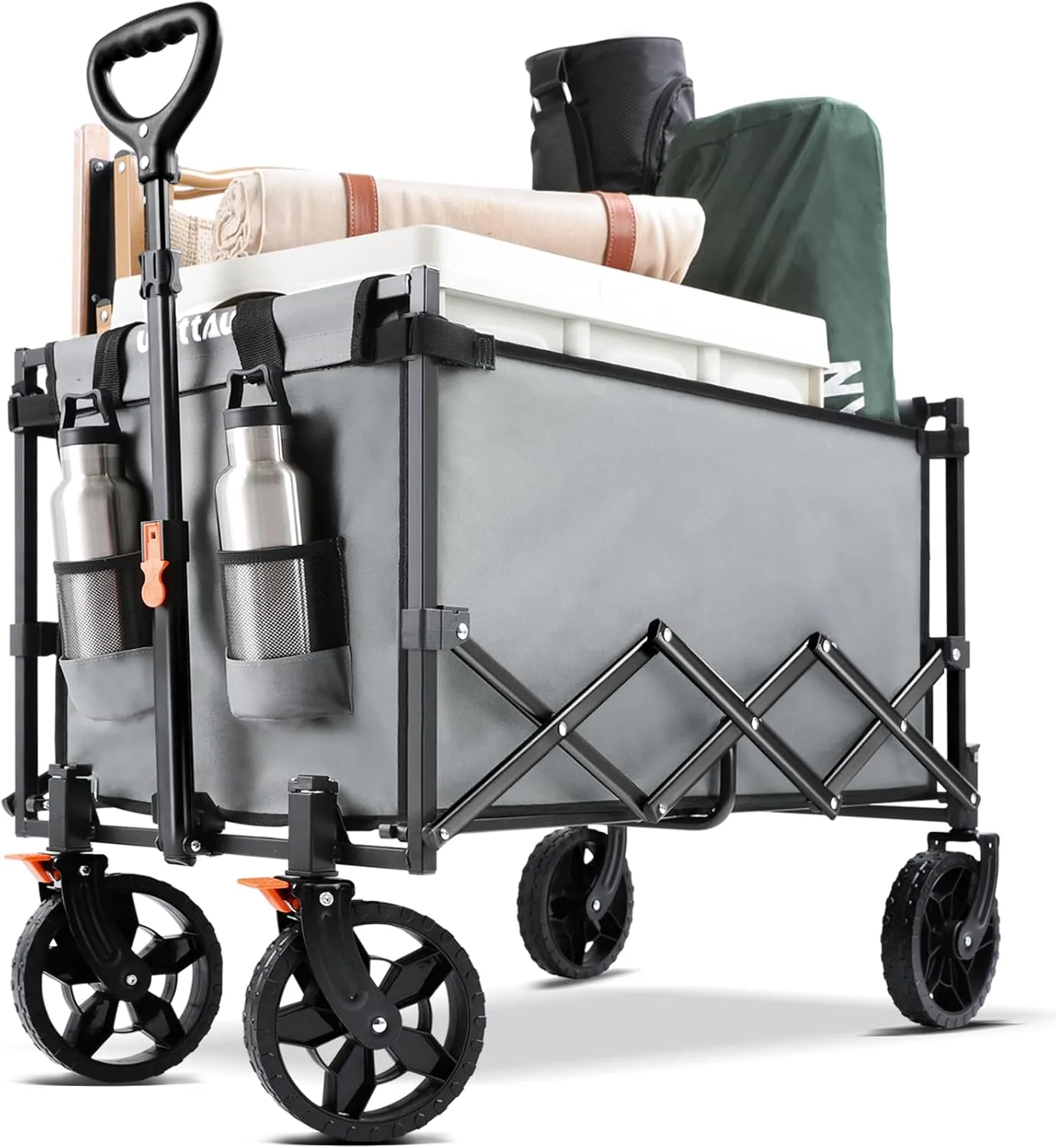 140L Collapsible Wagon Cart Foldable, Portable Folding Wagon with Silent Universal Wheels, Utility Grocery Cart for Camping Sports Shopping, Grey