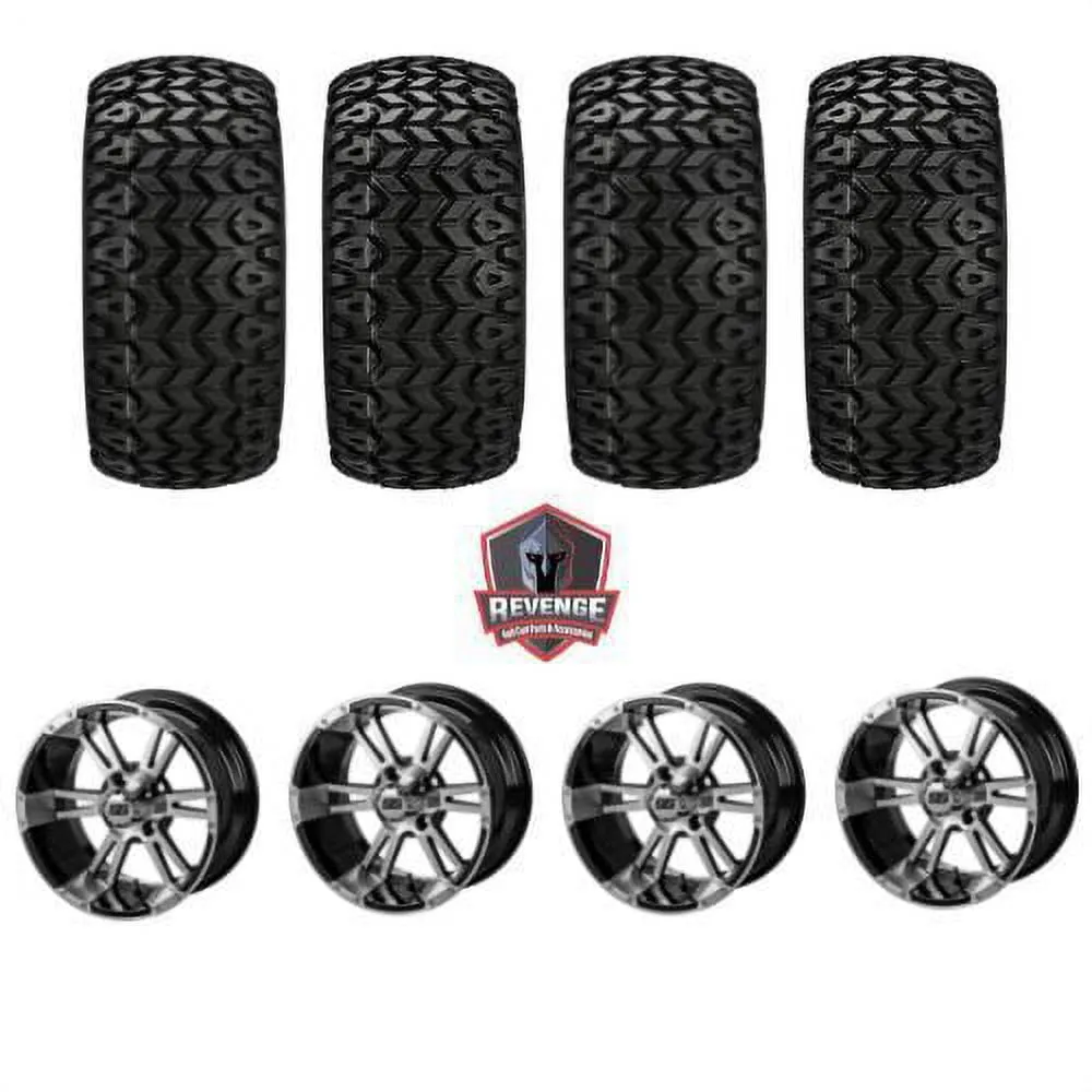 14" Raptor Machined Black Golf Cart Wheels on Tires Combo (23X10-14) Set of 4
