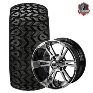 14" Raptor Machined Black Golf Cart Wheels on Tires Combo (23X10-14) Set of 4