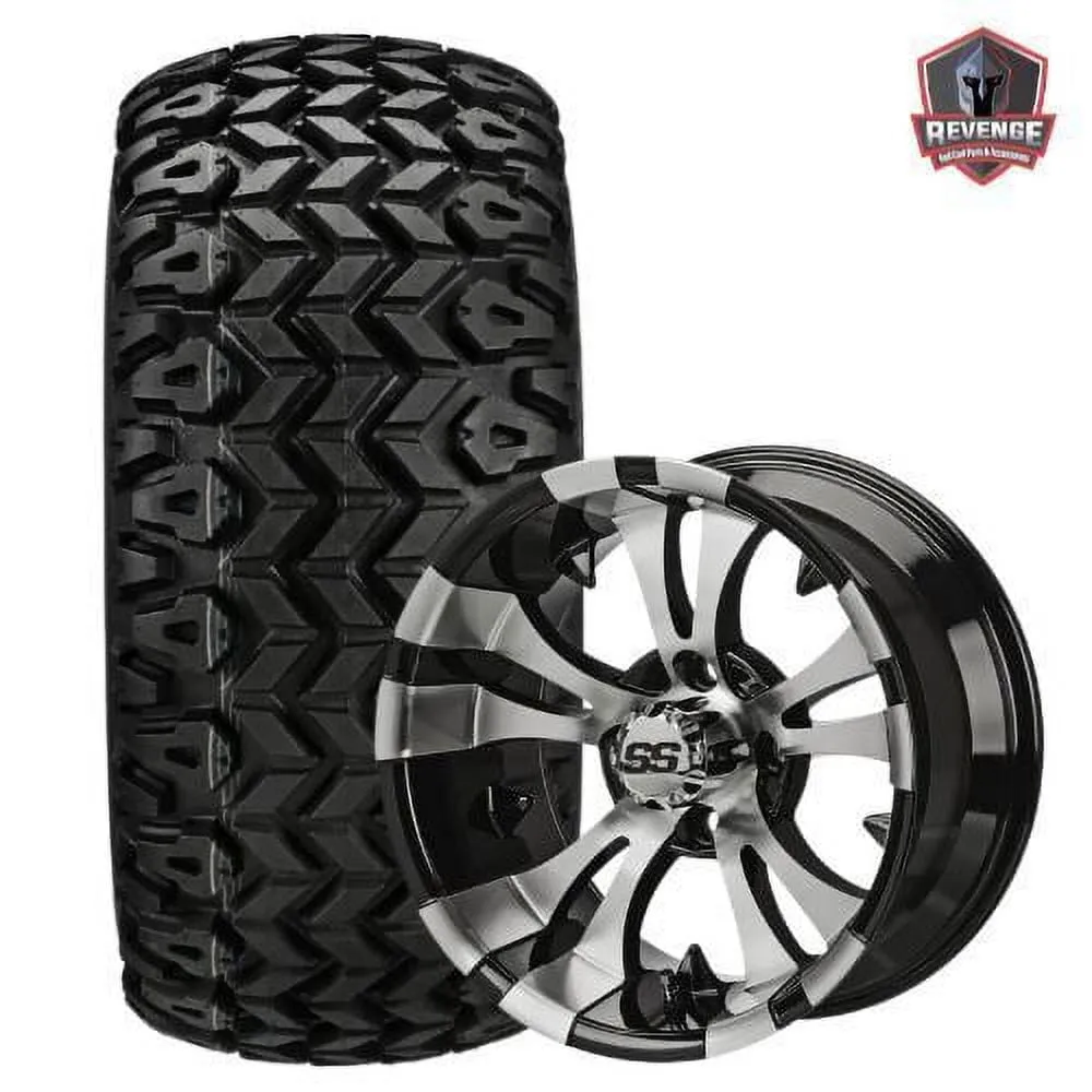 14" Warlock Machined Black Golf Cart Wheels on Tires Combo (23X10-14) Set of 4