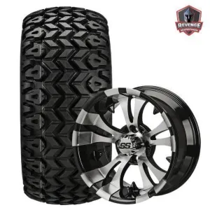 14" Warlock Machined Black Golf Cart Wheels on Tires Combo (23X10-14) Set of 4