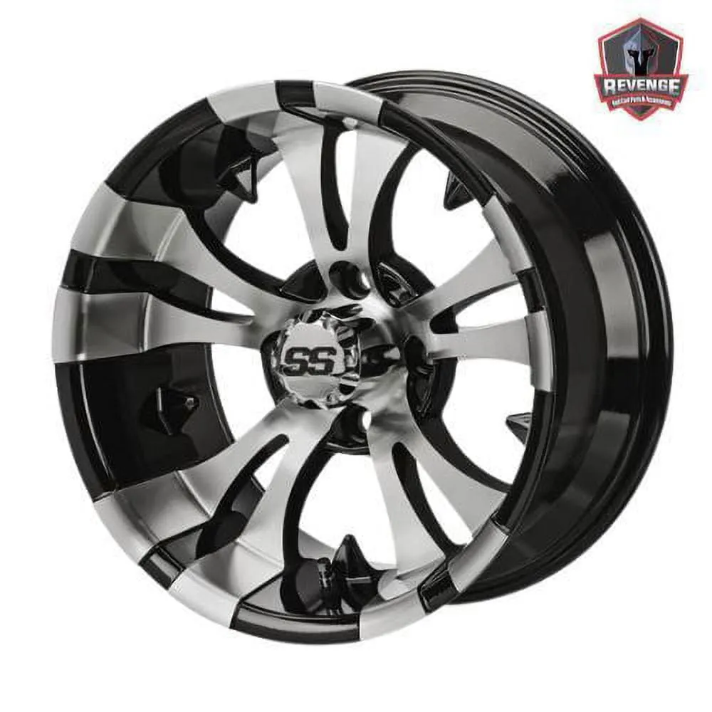 14" Warlock Machined Black Golf Cart Wheels on Tires Combo (23X10-14) Set of 4