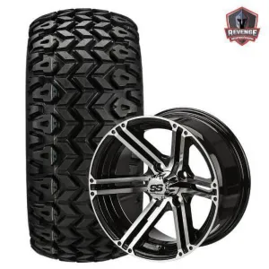 14" Yukon Machined Black Golf Cart Wheels on Tires Combo (23X10-14) Set of 4