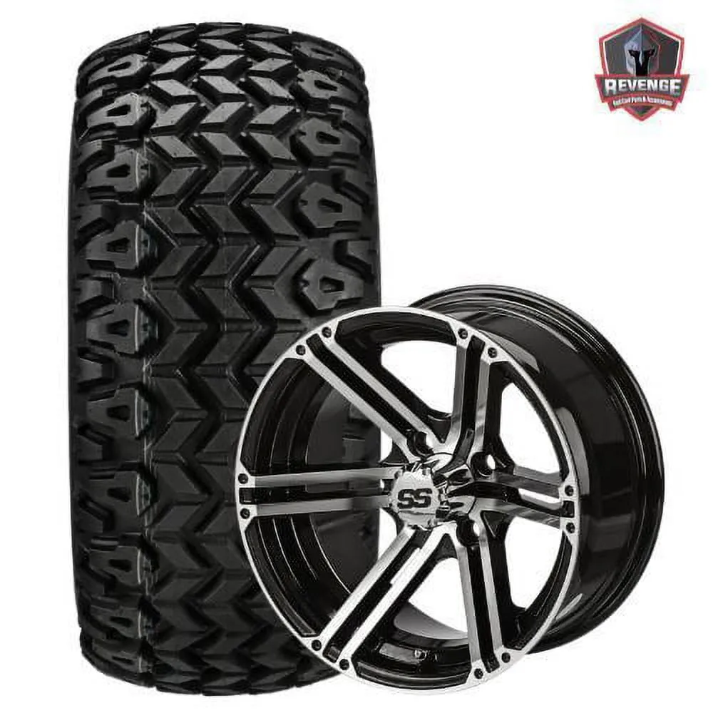 14" Yukon Machined Black Golf Cart Wheels on Tires Combo (23X10-14) Set of 4