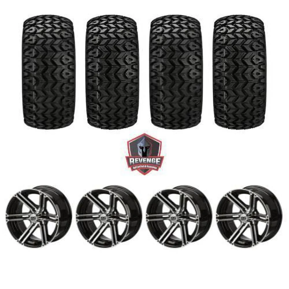 14" Yukon Machined Black Golf Cart Wheels on Tires Combo (23X10-14) Set of 4