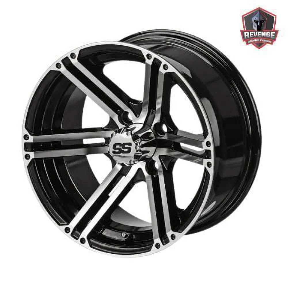 14" Yukon Machined Black Golf Cart Wheels on Tires Combo (23X10-14) Set of 4
