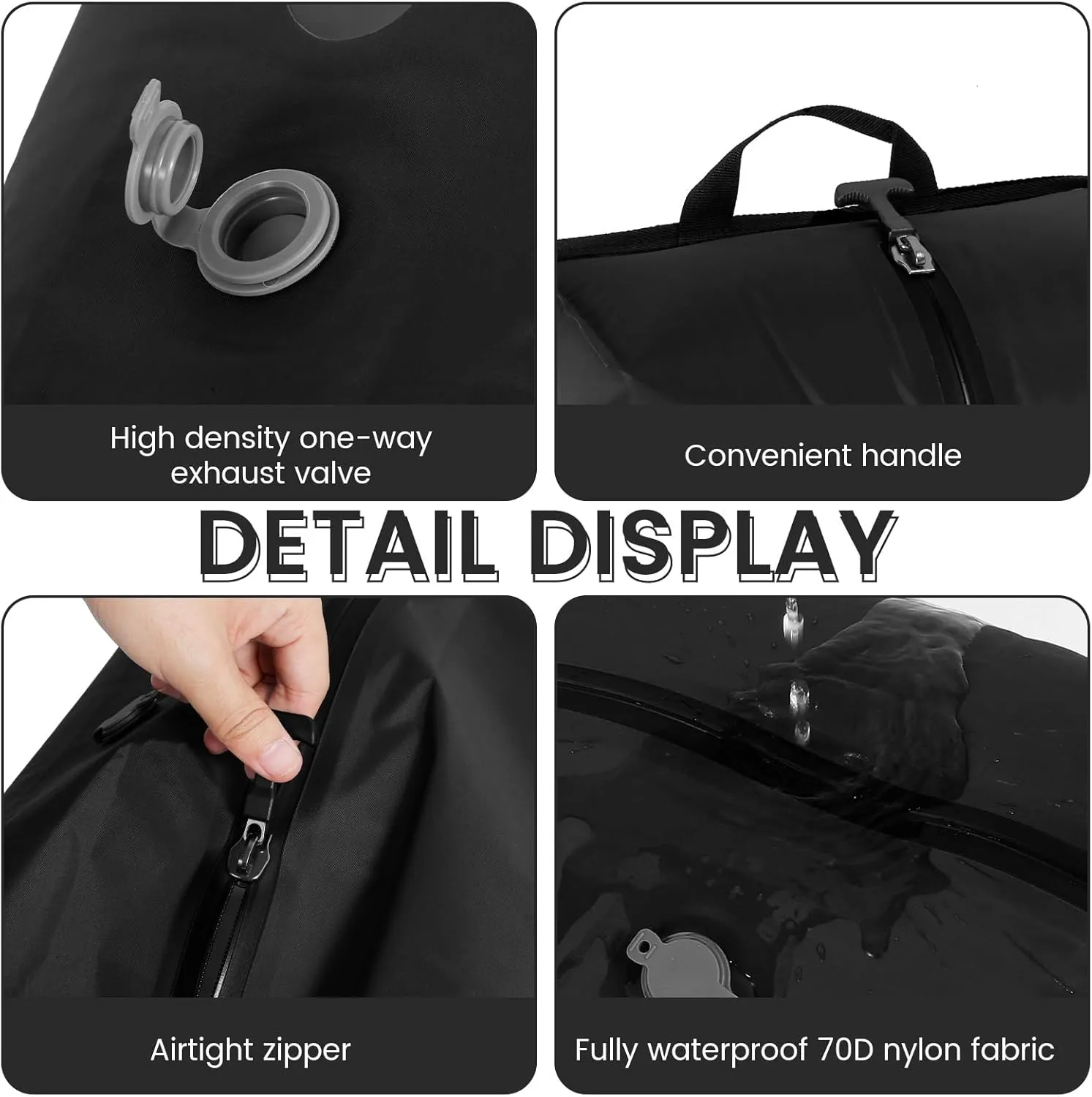 16L One Way Valve Vacuum Compression Bag Waterproof Airtight Zipper Closure Travel Vacuum Bag With Visible Window for Traveler Camper(black,16L)