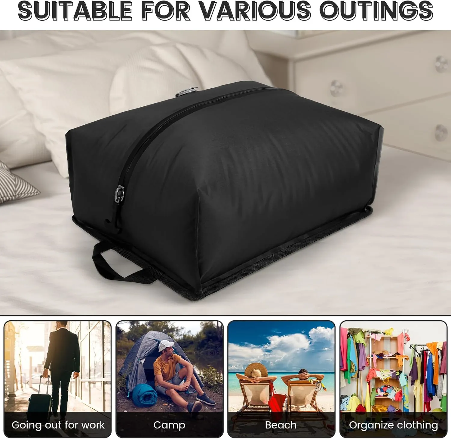 16L One Way Valve Vacuum Compression Bag Waterproof Airtight Zipper Closure Travel Vacuum Bag With Visible Window for Traveler Camper(black,16L)