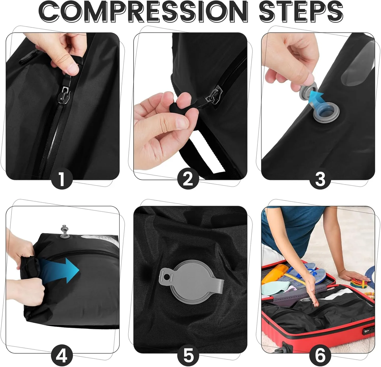 16L One Way Valve Vacuum Compression Bag Waterproof Airtight Zipper Closure Travel Vacuum Bag With Visible Window for Traveler Camper(black,16L)