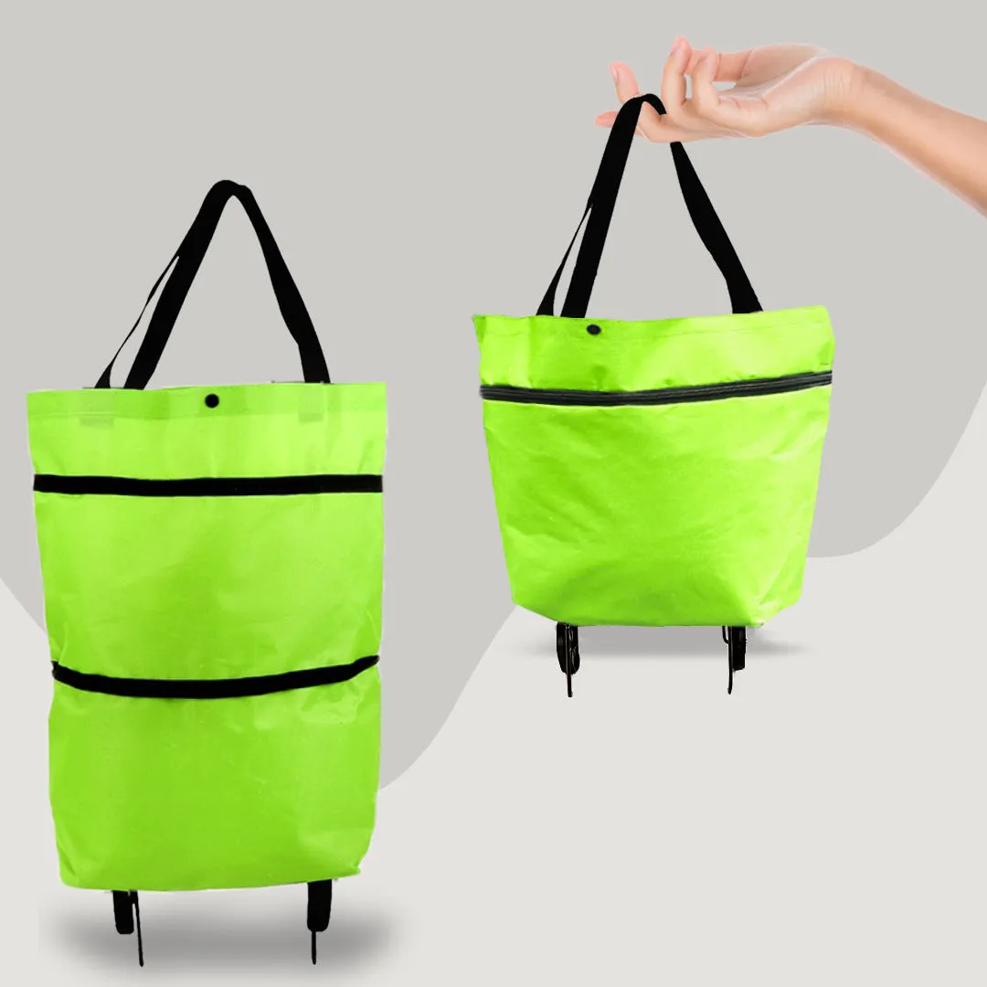 2 in 1 Foldable Shopping Cart with Wheels Premium Oxford Fabric