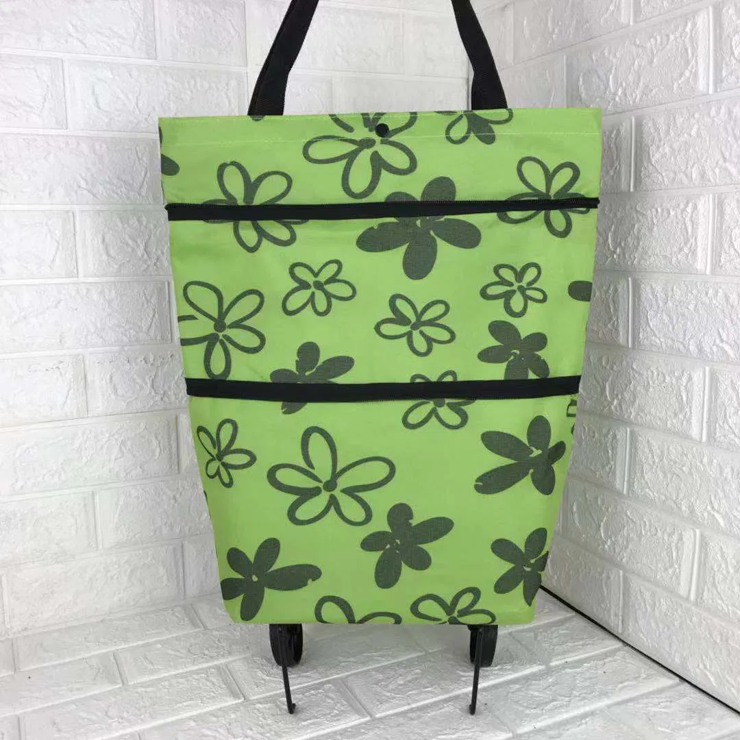 2 in 1 Foldable Shopping Cart with Wheels Premium Oxford Fabric