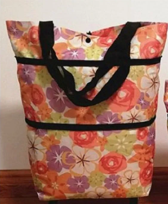 2 in 1 Foldable Shopping Cart with Wheels Premium Oxford Fabric