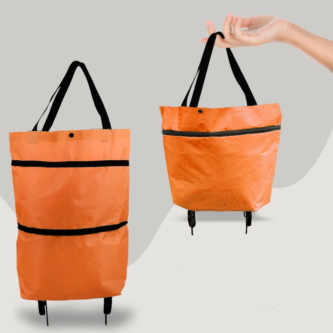 2 in 1 Foldable Shopping Cart with Wheels Premium Oxford Fabric
