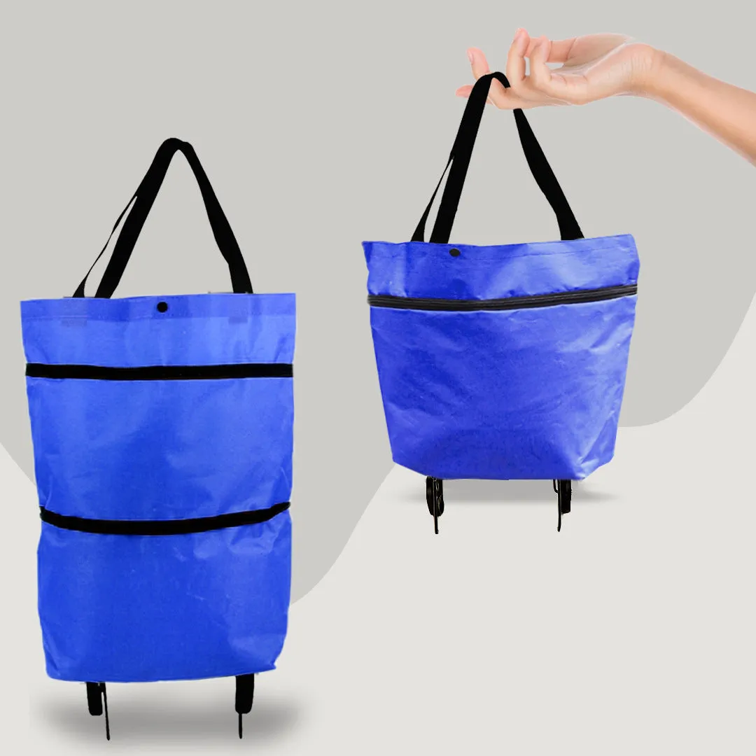 2 in 1 Foldable Shopping Cart with Wheels Premium Oxford Fabric