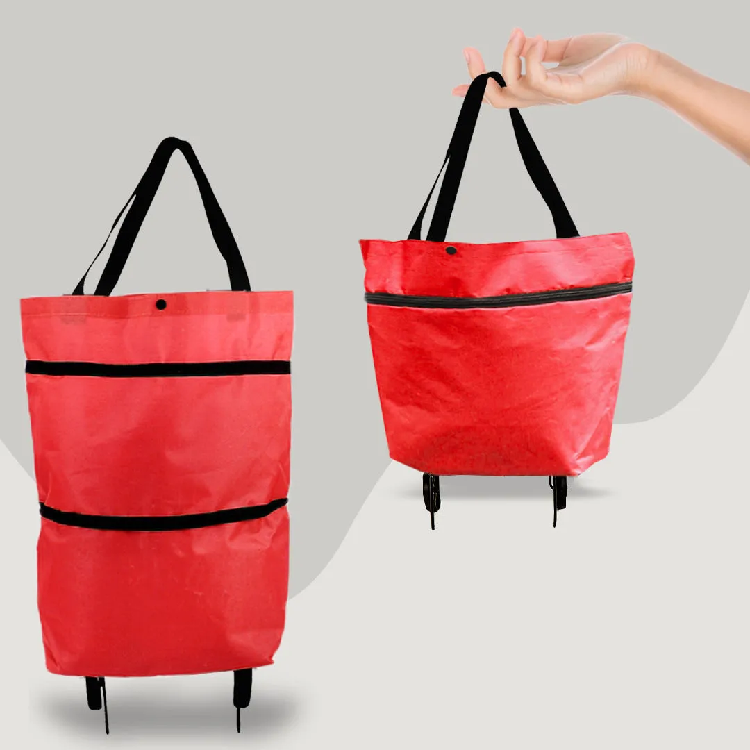 2 in 1 Foldable Shopping Cart with Wheels Premium Oxford Fabric