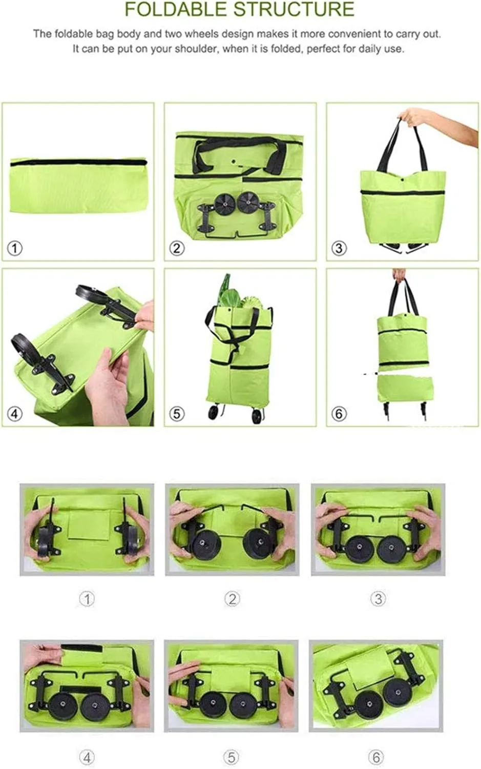 2 In 1 Foldable Shopping Cart with wheels