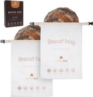 2 Pack 12x17 Bread Bags, Bread Storage for Homemade Sourdough, Reusable Bread Bags for Homemade Bread, Buckle Closure, Machine Washable, Freezer Safe, BPA Free, Gifts for Sourdough Bakers