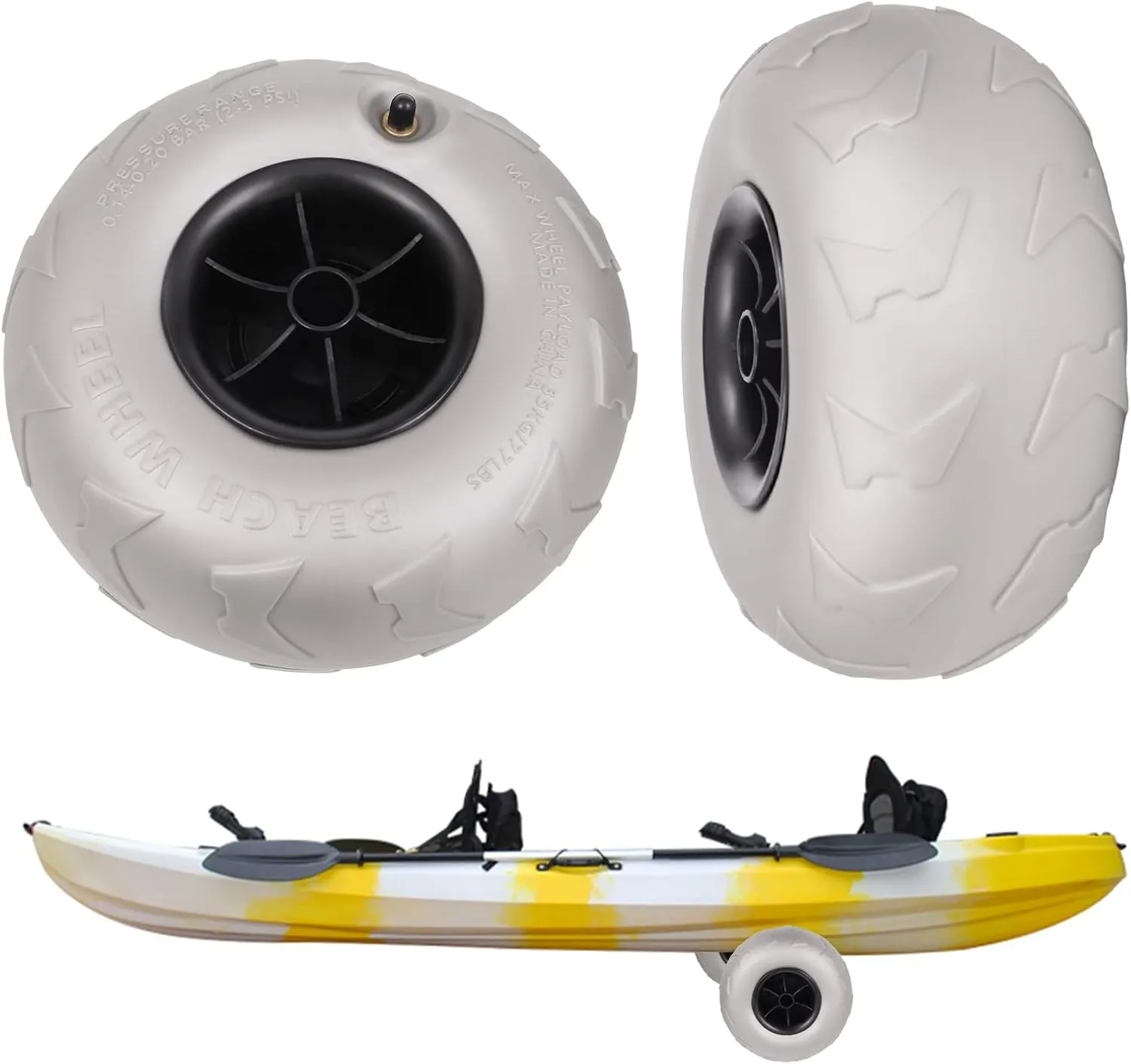 2-Pack Beach Balloon Wheels 9-Inches Replacement Balloon Sand Tires TPU Cart Tires Beach Cart Canoe Cart and Buggy Wheels for Kayak Dolly