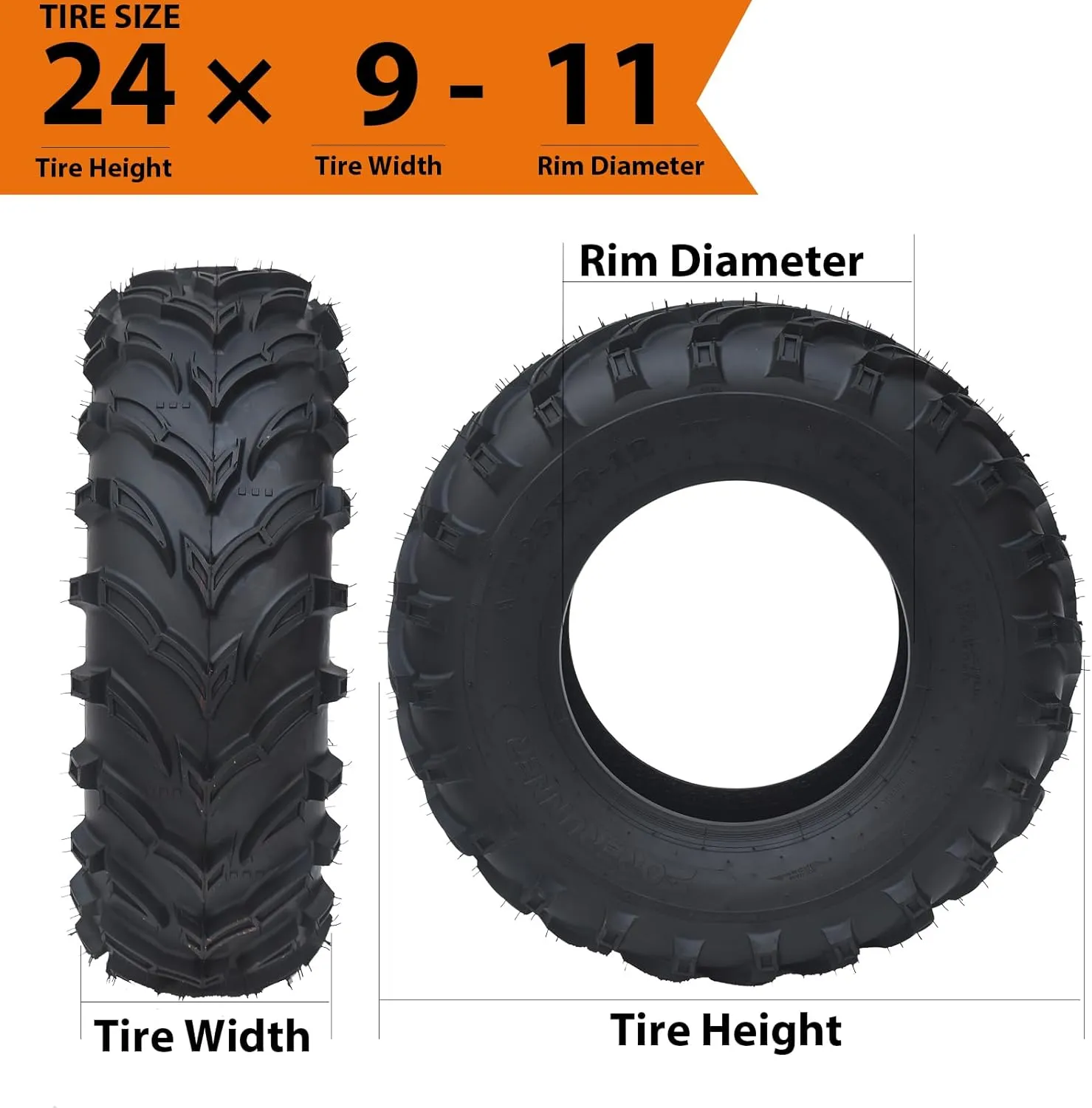 2 Pack Of 24x9-11 Atv Tires,6PR All Terrain Atv Tires 24x9-11 For 4 Wheeler Tires Atv Utv Mud Sand Off Road Trail Tire,Not Include Tubeless