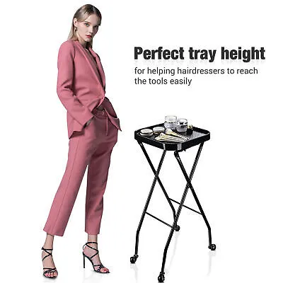 2 Packs Salon Folding Rolling Tray Beauty Station Trolley Storage Cart Barber