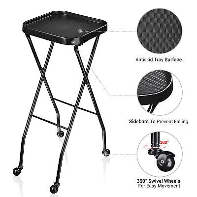 2 Packs Salon Folding Rolling Tray Beauty Station Trolley Storage Cart Barber