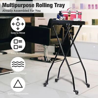 2 Packs Salon Folding Rolling Tray Beauty Station Trolley Storage Cart Barber