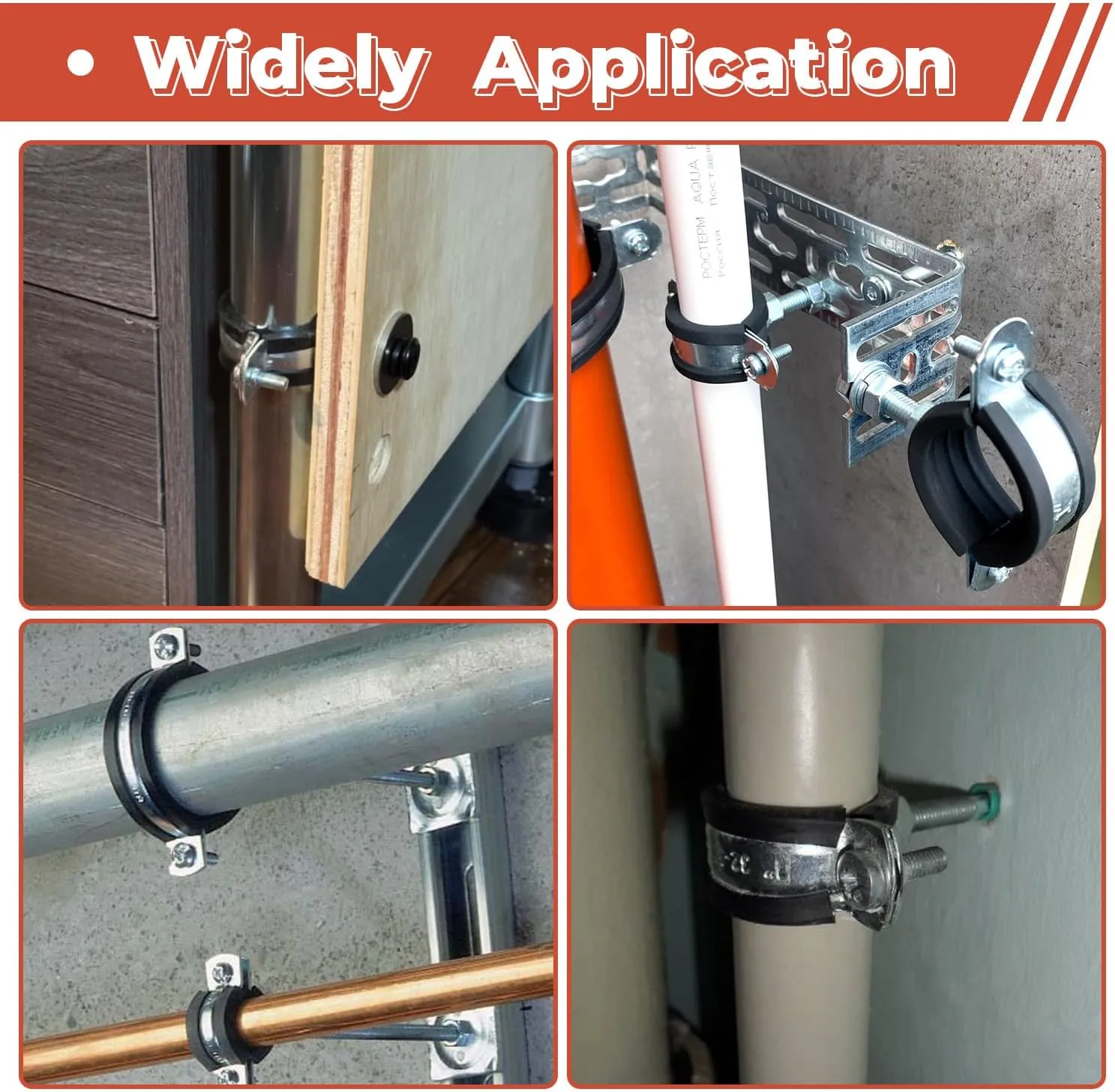 2 Pcs 6.3-6.5 Inch Split Ring Pipe Hanger, 159-166mm Heavy Duty Adjustable Pipe Bracket Clamp with Screw & Expansion Tube, Wall Ceiling Mount Combination Thread M8/M10 Metal Pipe Clamps