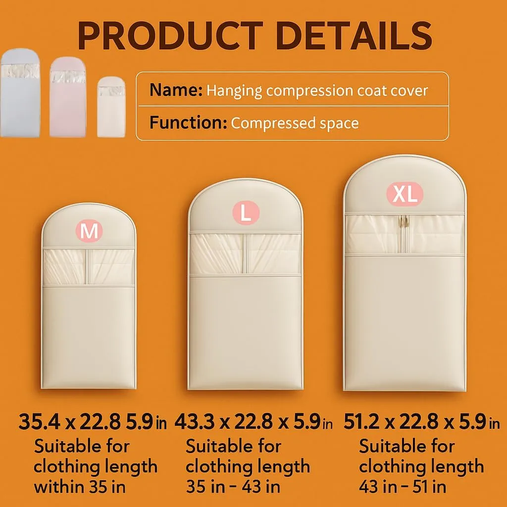 2025 Space Saving Hanging Garment Bag with Self Compression Zipper, Otherwise Space Saving Garment Bag for Down Coat, Hanging Storage Bags for Clothes (Beige,XL)